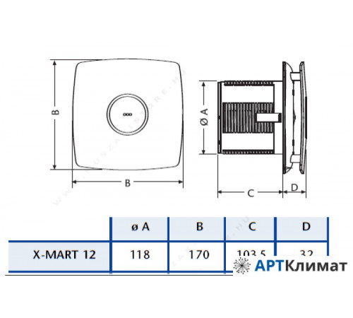 Осевой вентилятор CATA X-MART 12 Inox T Осевой вентилятор CATA X-MART 12 Inox T